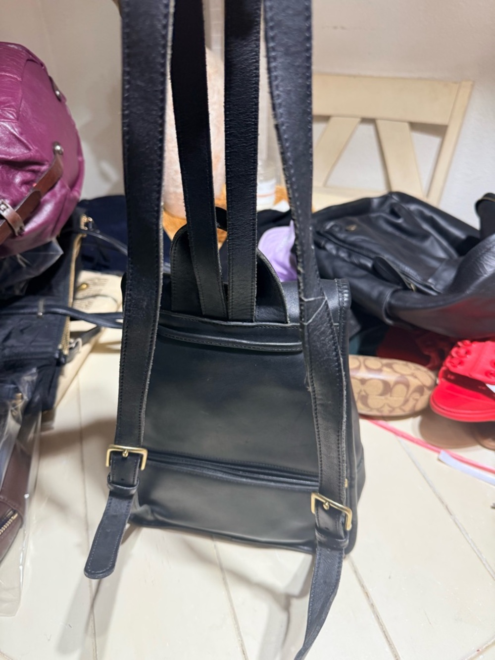 Coach Black Leather Backpack with Gold-Tone Turnlock - Picture 5 of 6